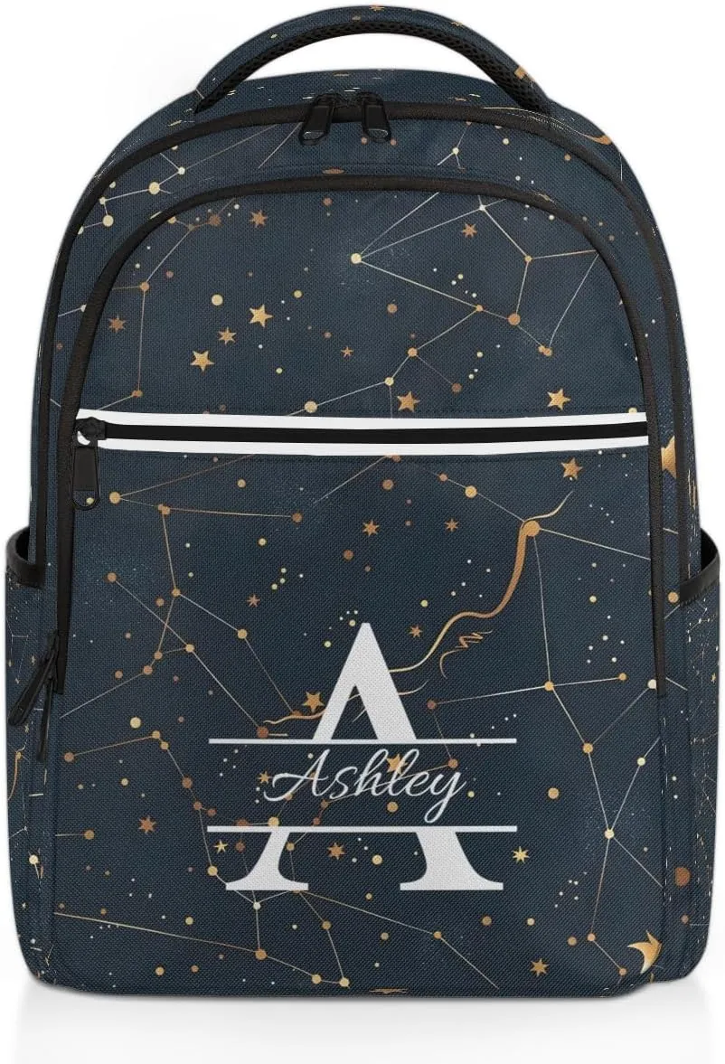 Personalized Laptop Backpack with Initial & Name Customized Shoulder Bag for Women Waterproof Travel Casual Daypack Gifts 16.1in, Cosmos Sky Galaxy Universe