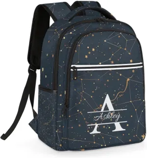 Personalized Laptop Backpack with Initial & Name Customized Shoulder Bag for Women Waterproof Travel Casual Daypack Gifts 16.1in, Cosmos Sky Galaxy Universe