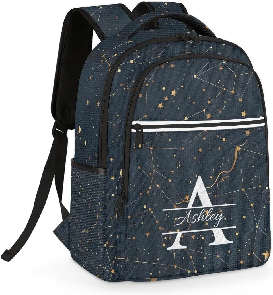 Personalized Laptop Backpack with Initial & Name Customized Shoulder Bag for Women Waterproof Travel Casual Daypack Gifts 16.1in, Cosmos Sky Galaxy Universe