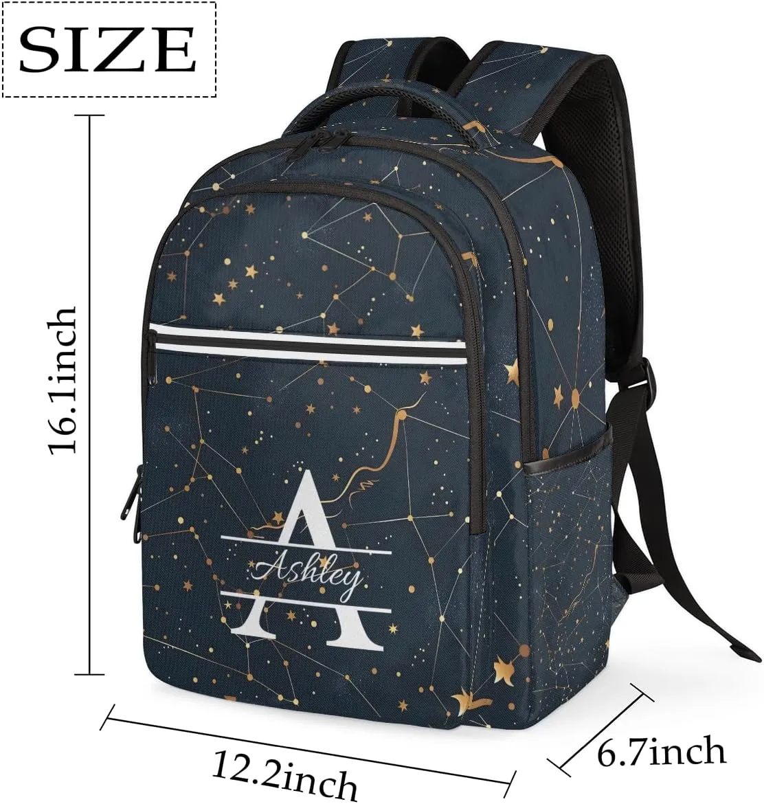 Personalized Laptop Backpack with Initial & Name Customized Shoulder Bag for Women Waterproof Travel Casual Daypack Gifts 16.1in, Cosmos Sky Galaxy Universe