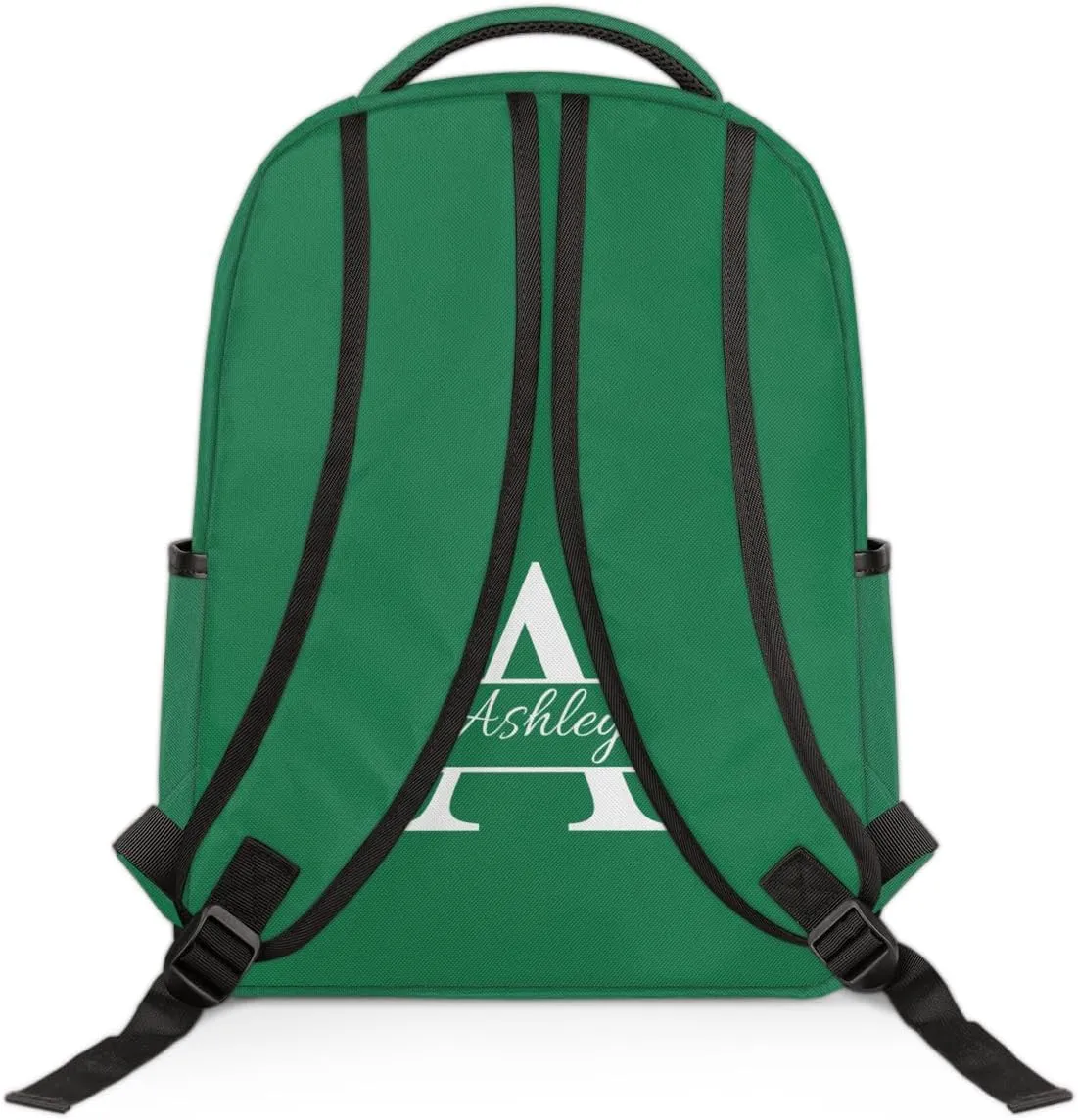 Personalized Laptop Backpack with Initial & Name Customized Shoulder Bag for Women Waterproof Travel Casual Daypack Gifts 16.1in, Dark Green