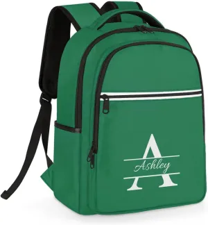 Personalized Laptop Backpack with Initial & Name Customized Shoulder Bag for Women Waterproof Travel Casual Daypack Gifts 16.1in, Dark Green