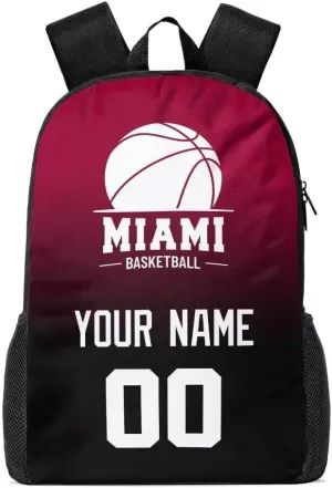 Personalized Miami Basketball Sports Backpack Custom City Fan Gift Shoulder Bag Add Name and Number Casual Bag