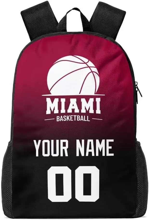 Personalized Miami Basketball Sports Backpack Custom City Fan Gift Shoulder Bag Add Name and Number Casual Bag