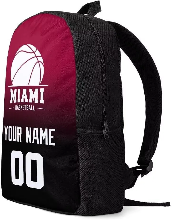 Personalized Miami Basketball Sports Backpack Custom City Fan Gift Shoulder Bag Add Name and Number Casual Bag