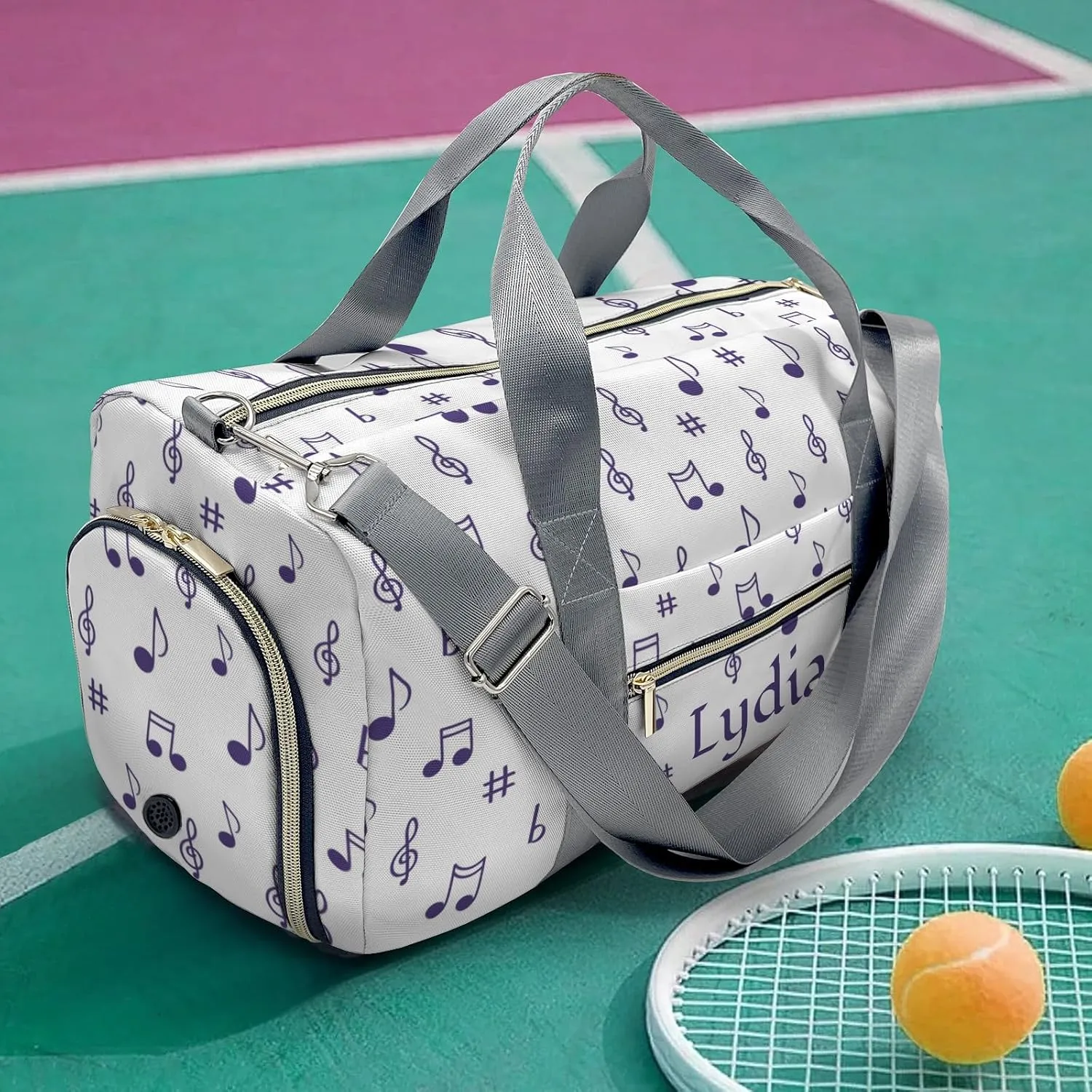 Personalized Musical Note Clef Violet Custom Multi-functional Travel Bag, Unisex Portable Duffel Bag, Short Distance Travel Assistant.