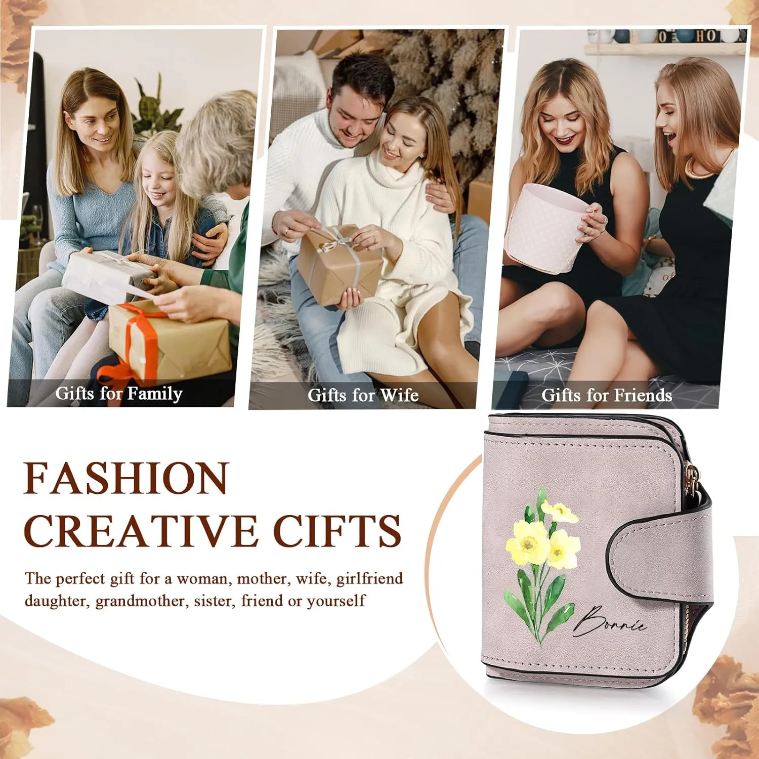 Personalized Photo Wallet for Women, Custom Birth Flower & Name Detachable Leather Wristlet, Stylish Card Holder Purse with Zipper Large Capacity Wallet Mother's Day Gifts for Mom
