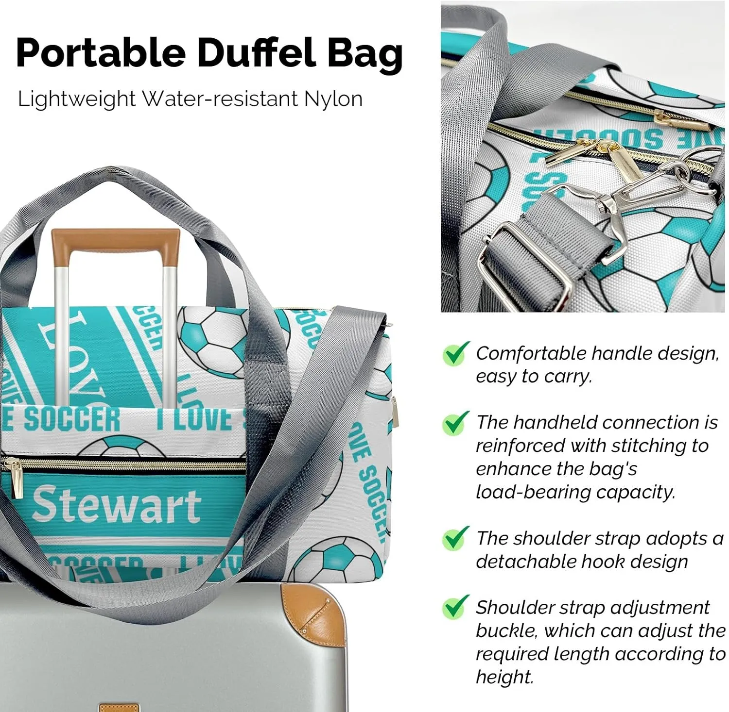 Personalized Soccer Custom Multi-functional Travel Bag, Unisex Portable Duffel Bag, Short Distance Travel Assistant
