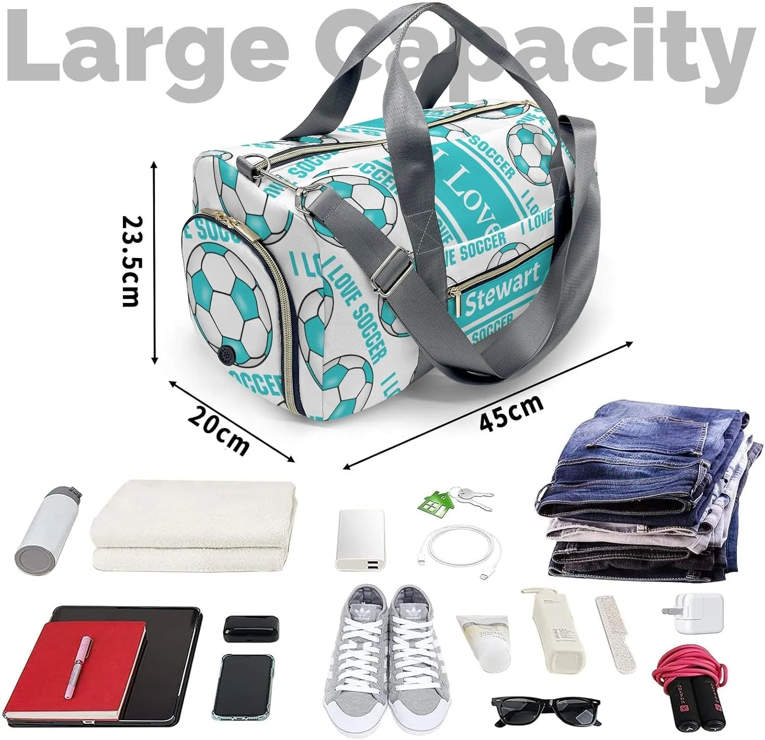 Personalized Soccer Custom Multi-functional Travel Bag, Unisex Portable Duffel Bag, Short Distance Travel Assistant