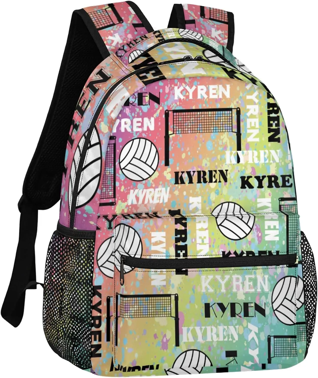 Personalized Volleyball Backpack for Men Women, Custom Name Laptop Backpack, Customized Sports Bag Daypack for Travel Camping, Blue Yellow