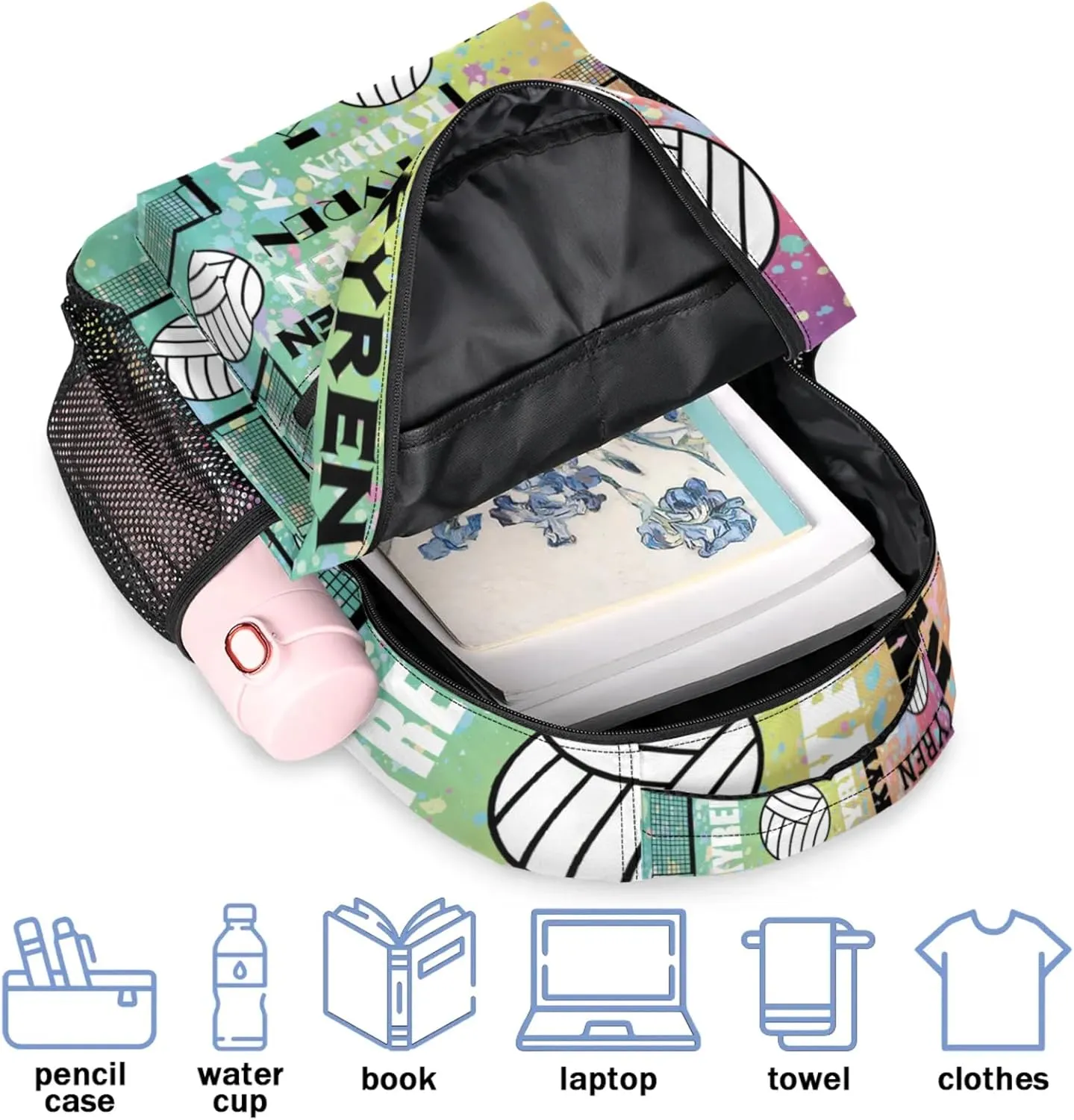 Personalized Volleyball Backpack for Men Women, Custom Name Laptop Backpack, Customized Sports Bag Daypack for Travel Camping, Blue Yellow
