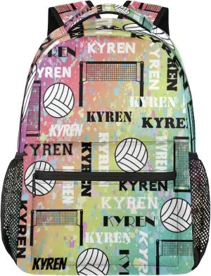 Personalized Volleyball Backpack for Men Women, Custom Name Laptop Backpack, Customized Sports Bag Daypack for Travel Camping, Blue Yellow