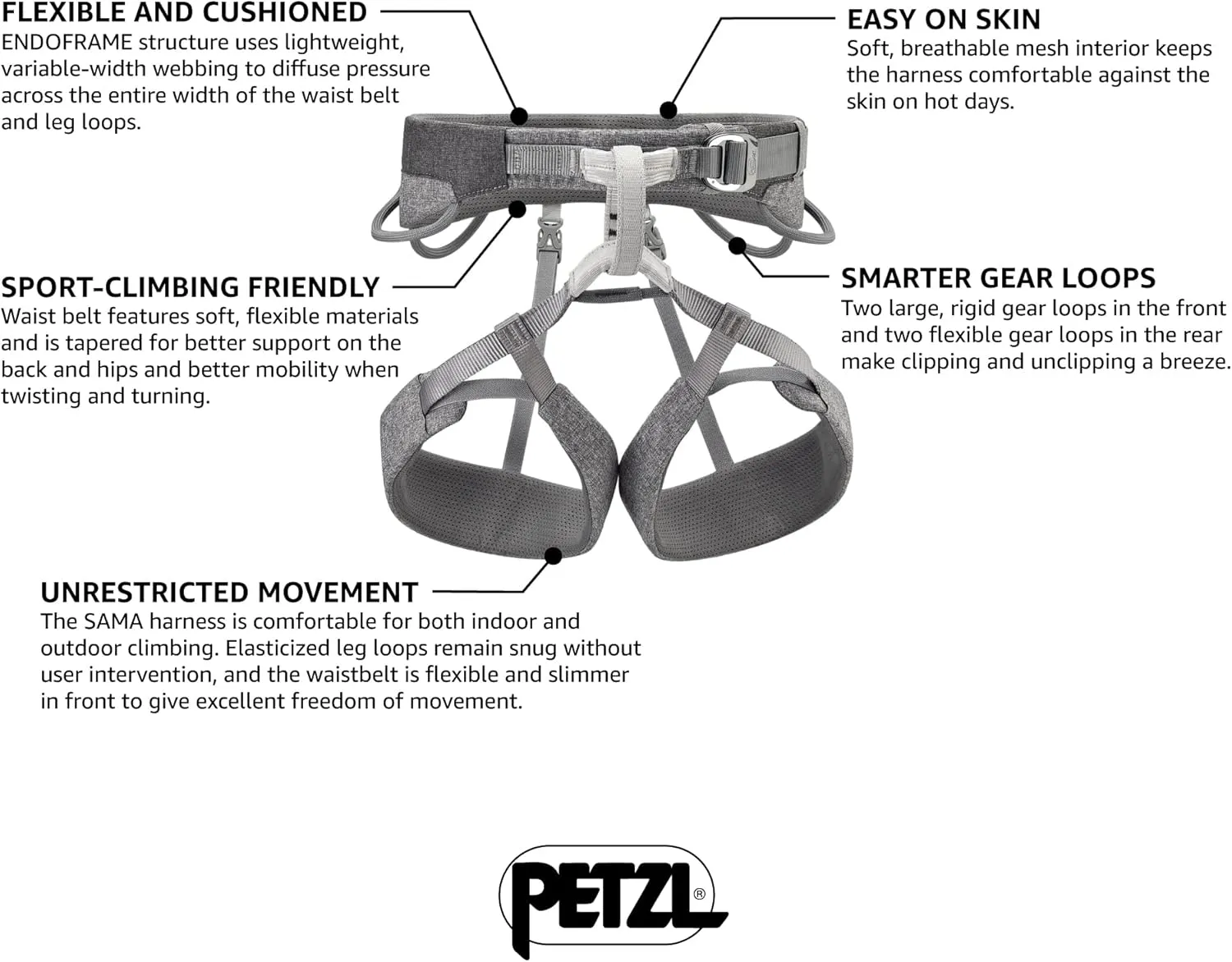 PETZL SAMA Unisex Harness - Rock Climbing Harness for the Gym, Crag, or Multi-Pitch Routes