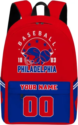 Philadelphia Backpack Custom Name Number Travel Laptop Work Shoulder Bag Personalized Daypack Fans Gift for Men Women Boy Girl