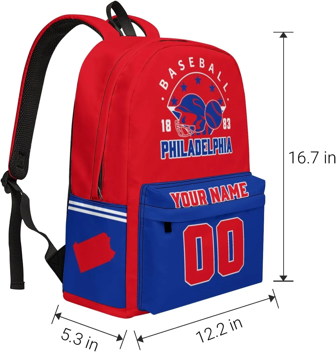 Philadelphia Backpack Custom Name Number Travel Laptop Work Shoulder Bag Personalized Daypack Fans Gift for Men Women Boy Girl