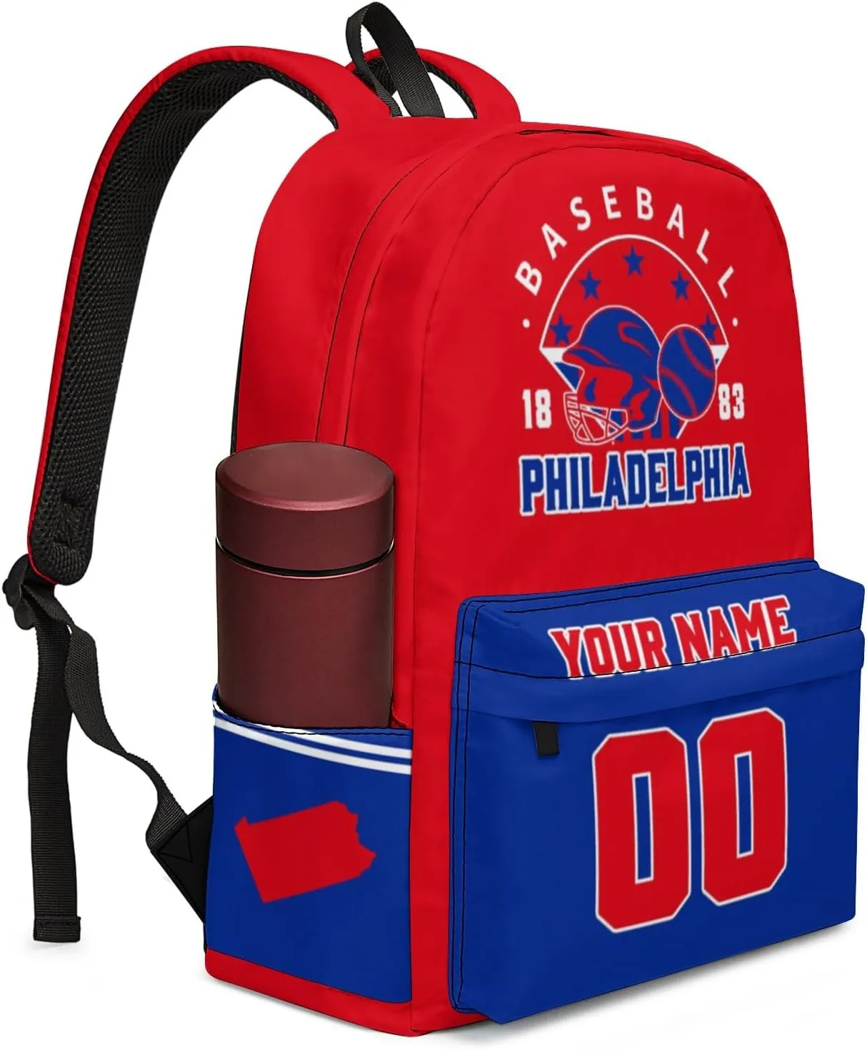Philadelphia Backpack Custom Name Number Travel Laptop Work Shoulder Bag Personalized Daypack Fans Gift for Men Women Boy Girl