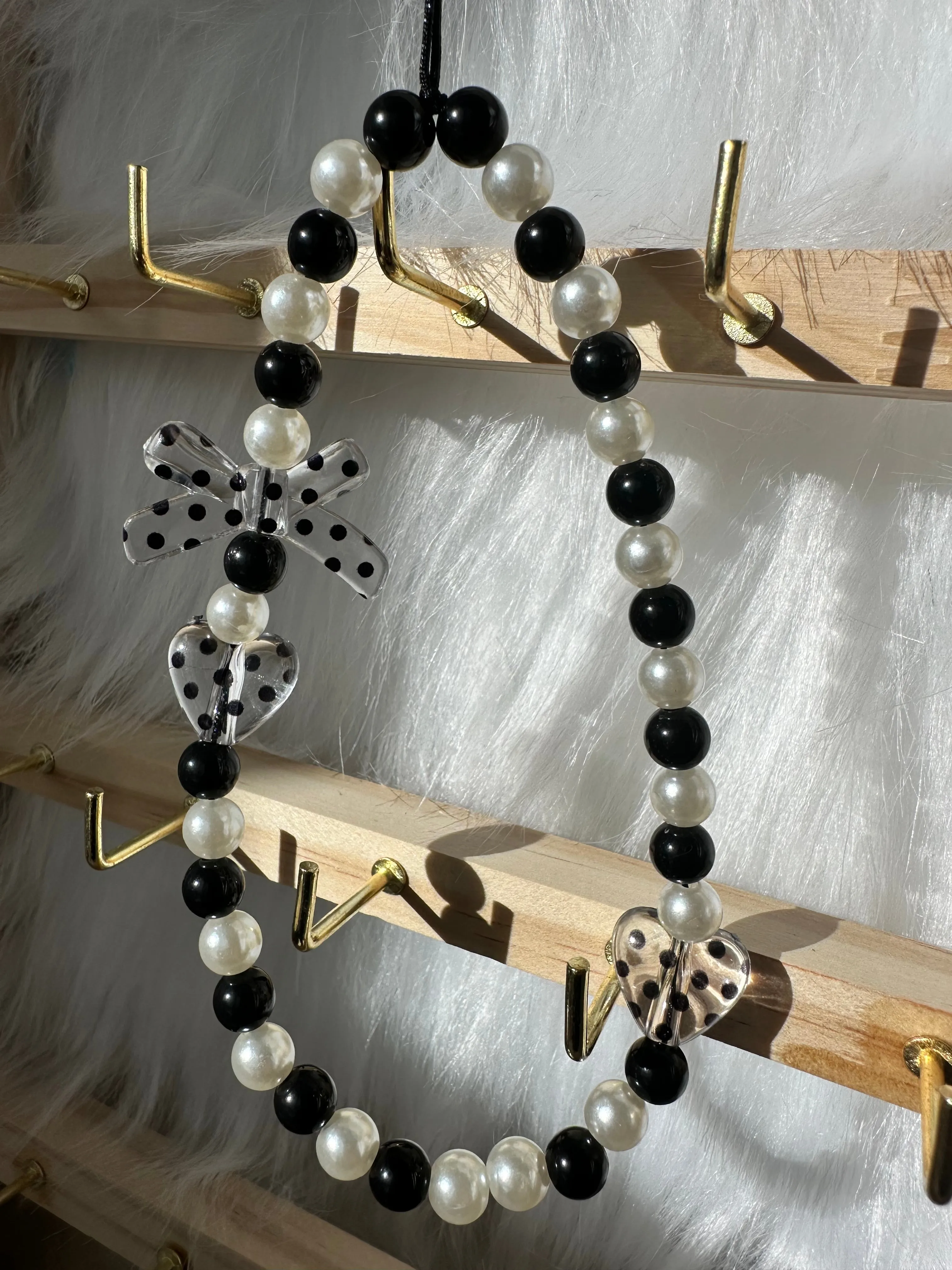 Phone Chain-Black Polka Dot Bows and Hearts