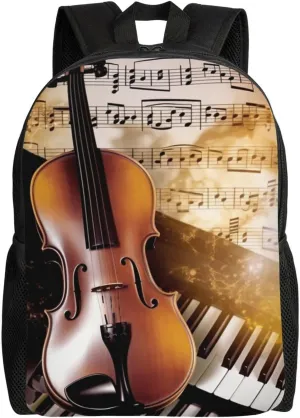 Piano Violin Music Notes Cute Backpack Waterproof Lightweight Laptop Backpack Shoulder Bag Casual Daypack For Women Men