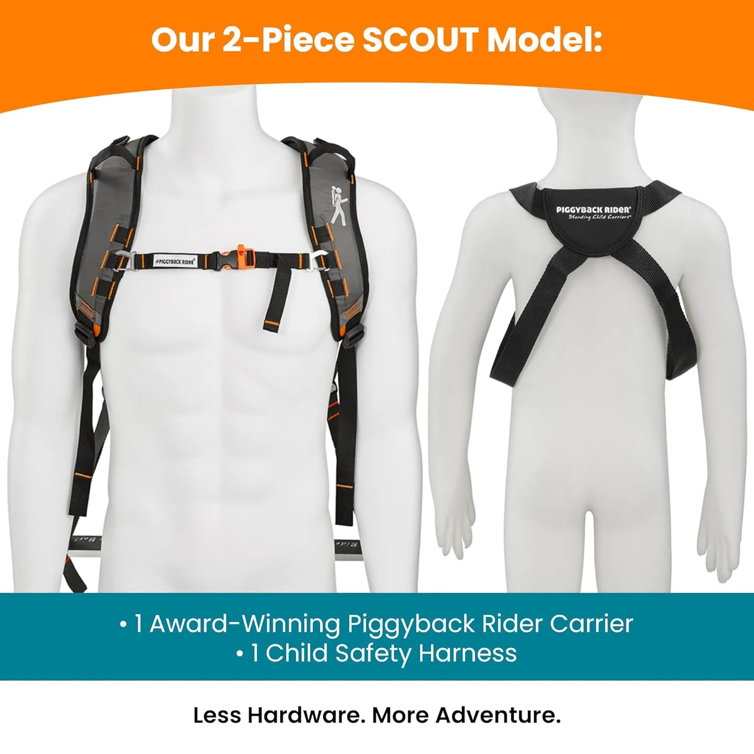Piggyback Scout Standing Toddler Carrier Backpack - 2-Piece Bundle for Hiking & Travel with Secure Child Safety Harness Included - for Ages 2-4 (Under 50 lbs) - No Accessories Included
