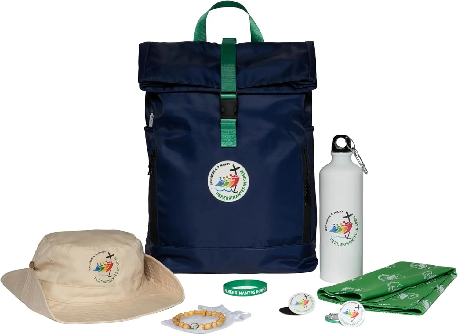 PILGRIM'S BACKPACK, Pilgrim's Backpack Kit in RPET Fabric Complete with Accessories, Capacity 28 litres, Official Jubilee Product 2025, blue, Taglia unica, S4G01BK
