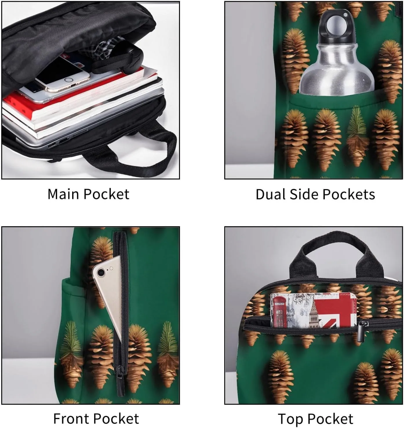 Pine Cone Border print Lightweight Laptop Backpack Travel Daypack Bookbag for Women Men for Travel Work