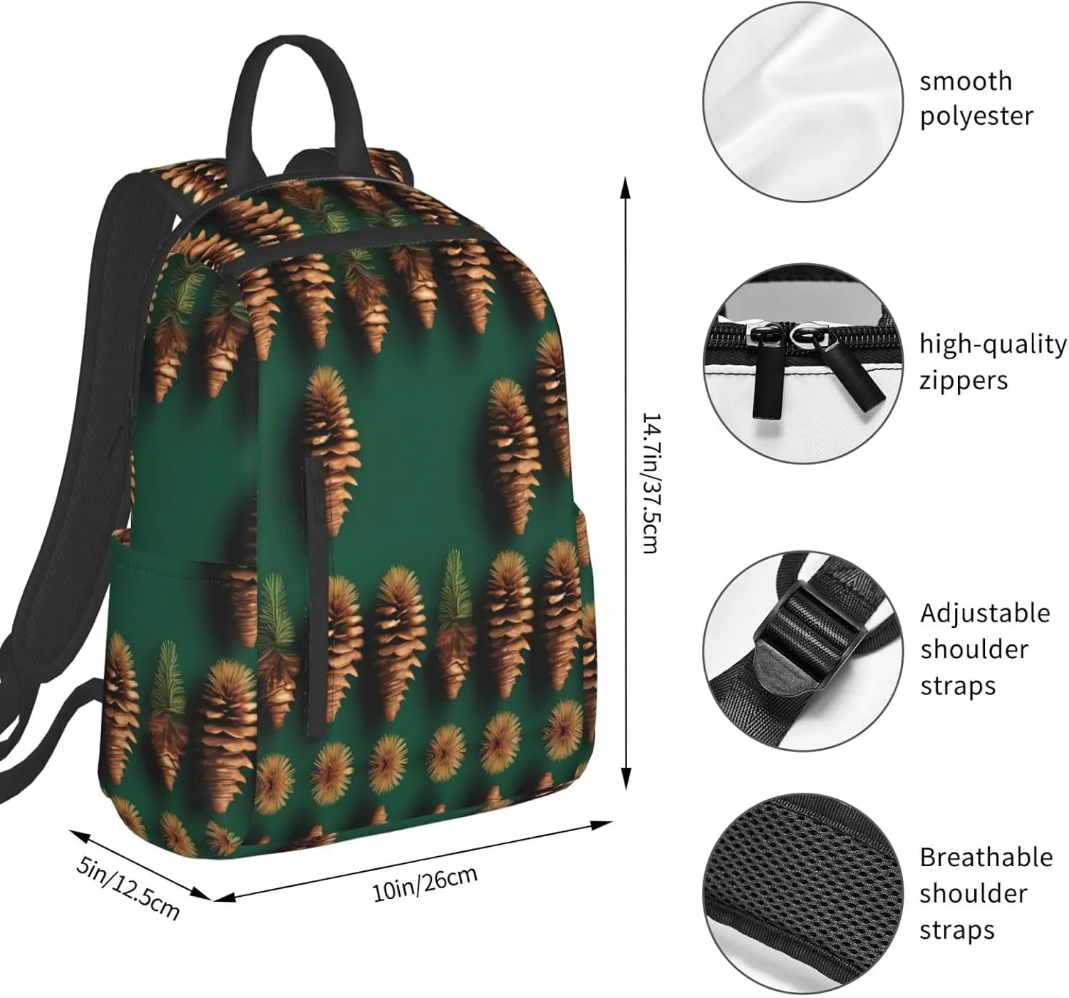 Pine Cone Border print Lightweight Laptop Backpack Travel Daypack Bookbag for Women Men for Travel Work