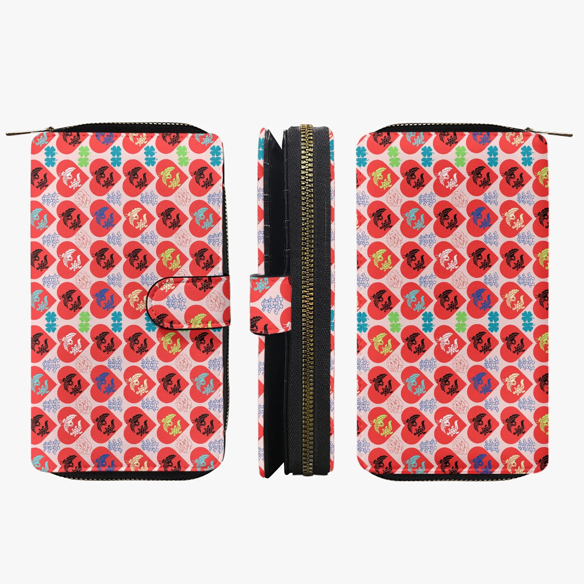 Pink Fengshui Turtle & Crane Long Flap Wallet