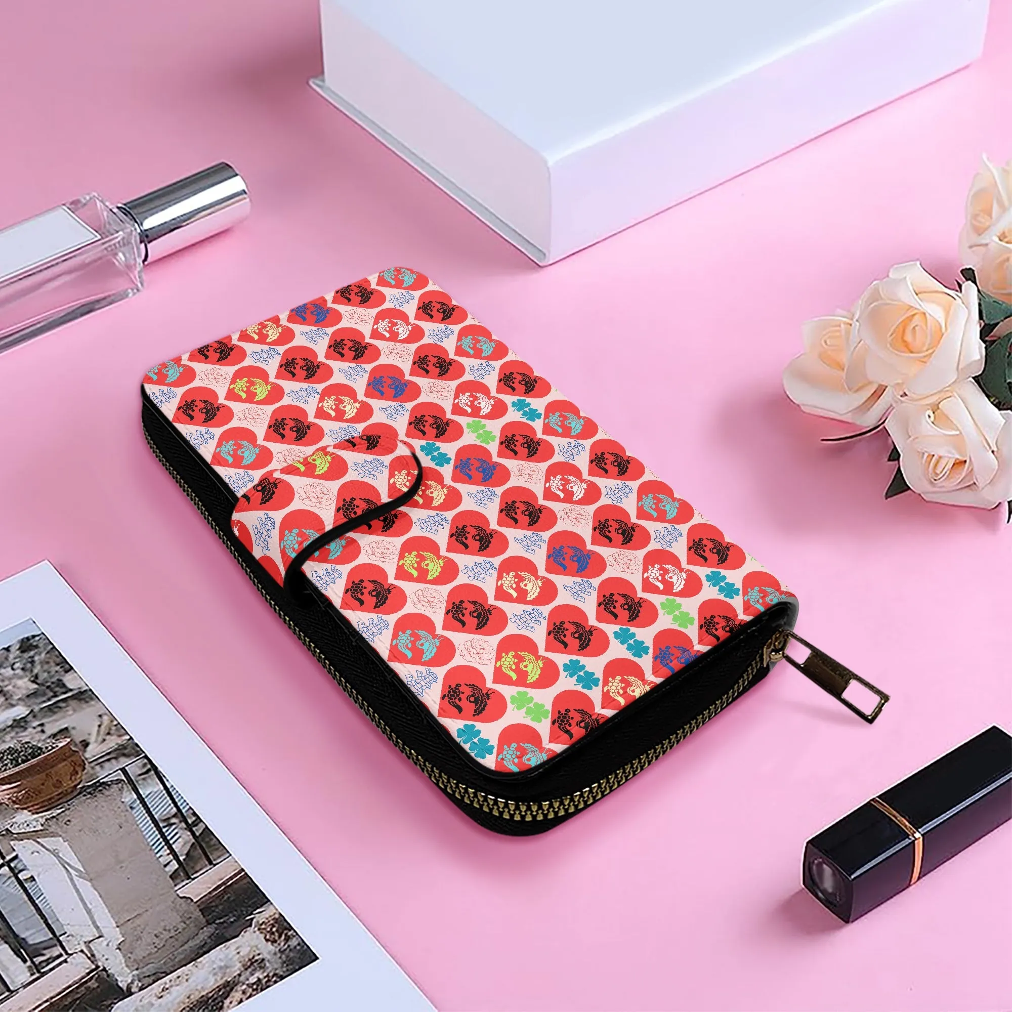 Pink Fengshui Turtle & Crane Long Flap Wallet