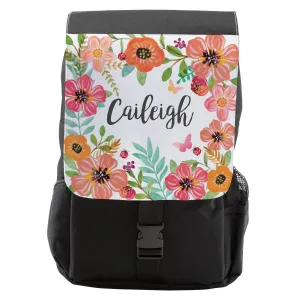 Pink Floral Personalized Flap Backpack