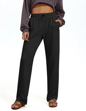 PINSPARK Womens Straight Leg Sweatpants Casual Athletic Workout Pants Stretch Soft Lounge Pants with Pockets