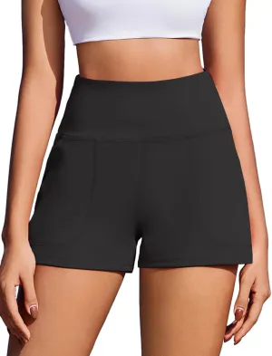 PINSPARK Workout Shorts Women Wide Leg Athletic Shorts High Waisted Yoga Shorts Tummy Control Gym Short with Pockets
