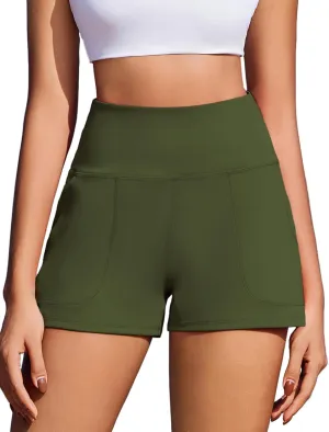 PINSPARK Workout Shorts Women Wide Leg Athletic Shorts High Waisted Yoga Shorts Tummy Control Gym Short with Pockets