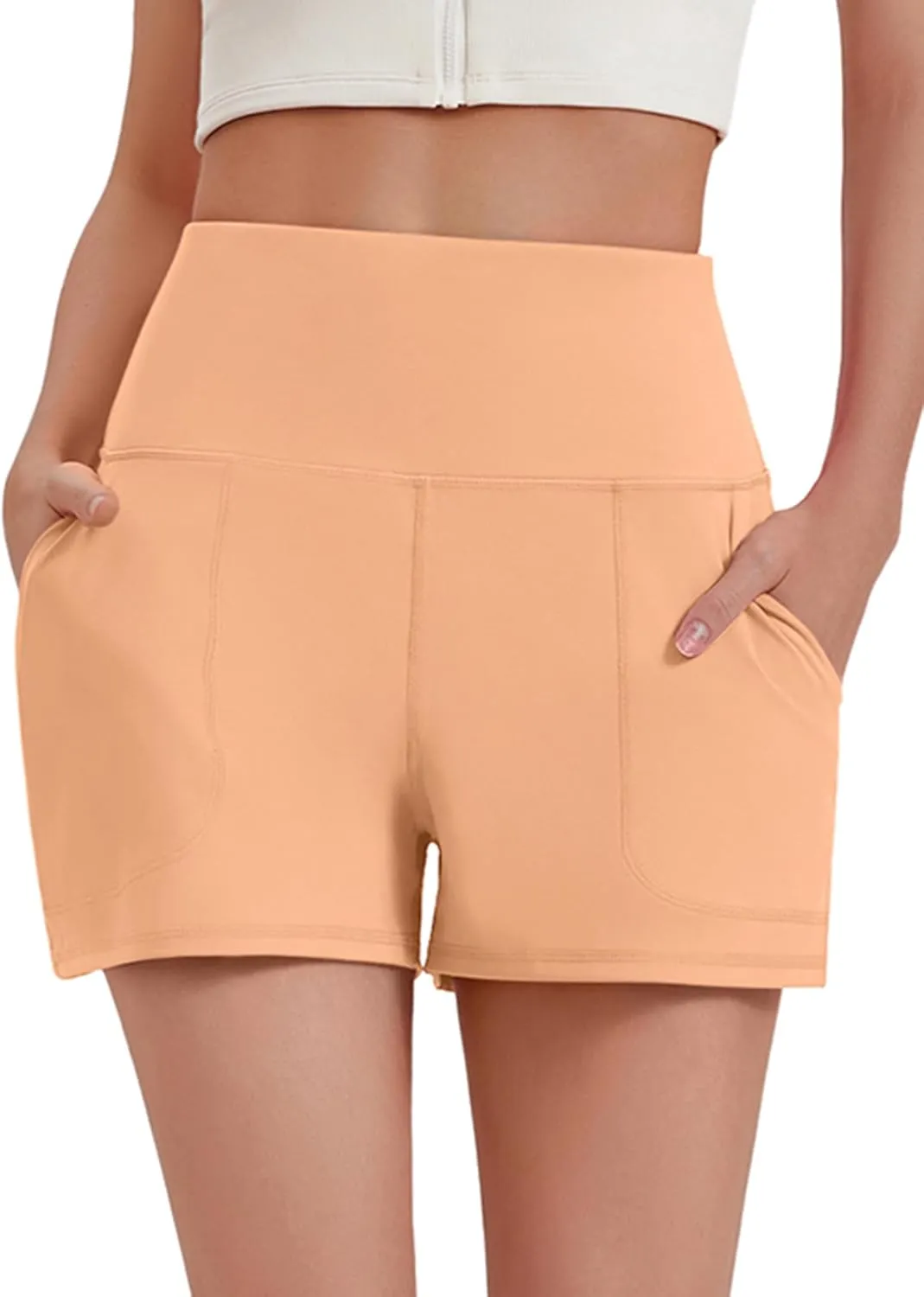 PINSPARK Workout Shorts Women Wide Leg Athletic Shorts High Waisted Yoga Shorts Tummy Control Gym Short with Pockets