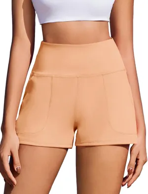 PINSPARK Workout Shorts Women Wide Leg Athletic Shorts High Waisted Yoga Shorts Tummy Control Gym Short with Pockets