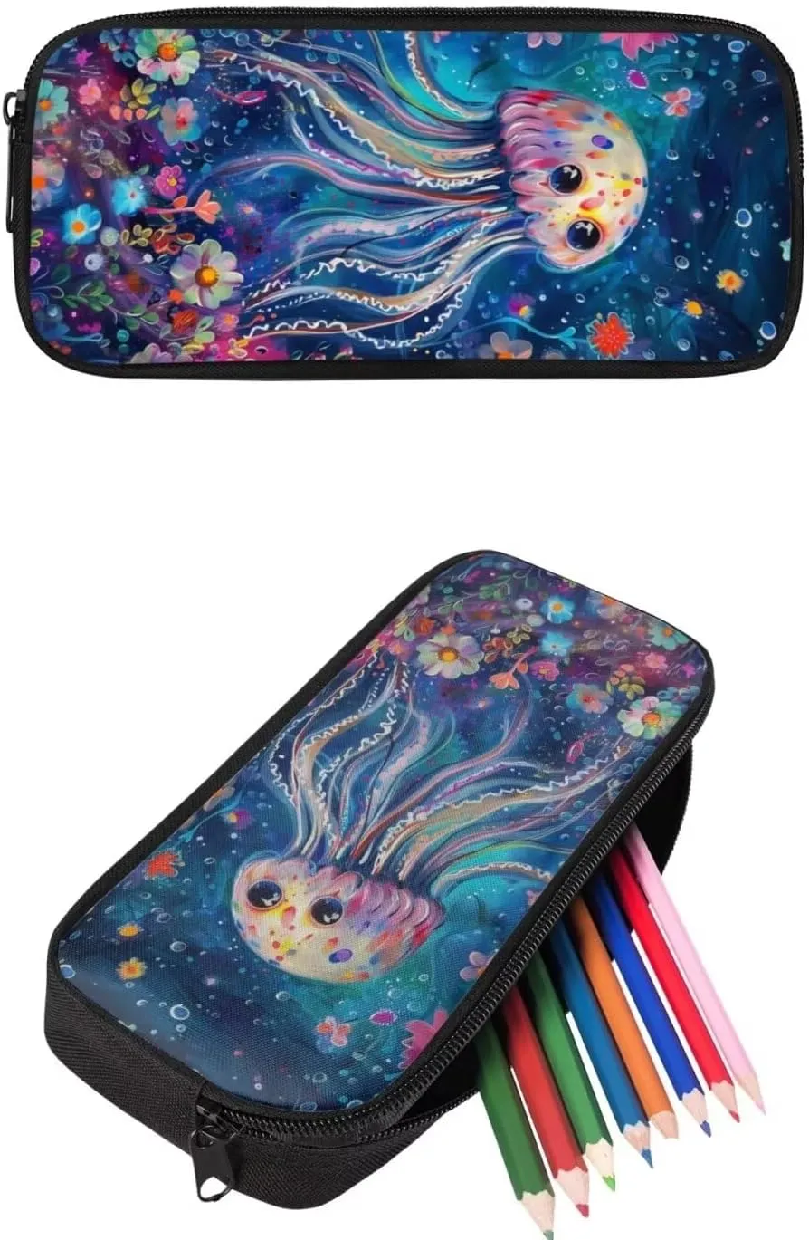 PinUp Angel Cartoon Jellyfish Print Kids Art Oil Painting Animal Pattern Backpack with Lunch Bag Pencil Bag for Elementary Primary School Bags for Children Book Bags Gifts