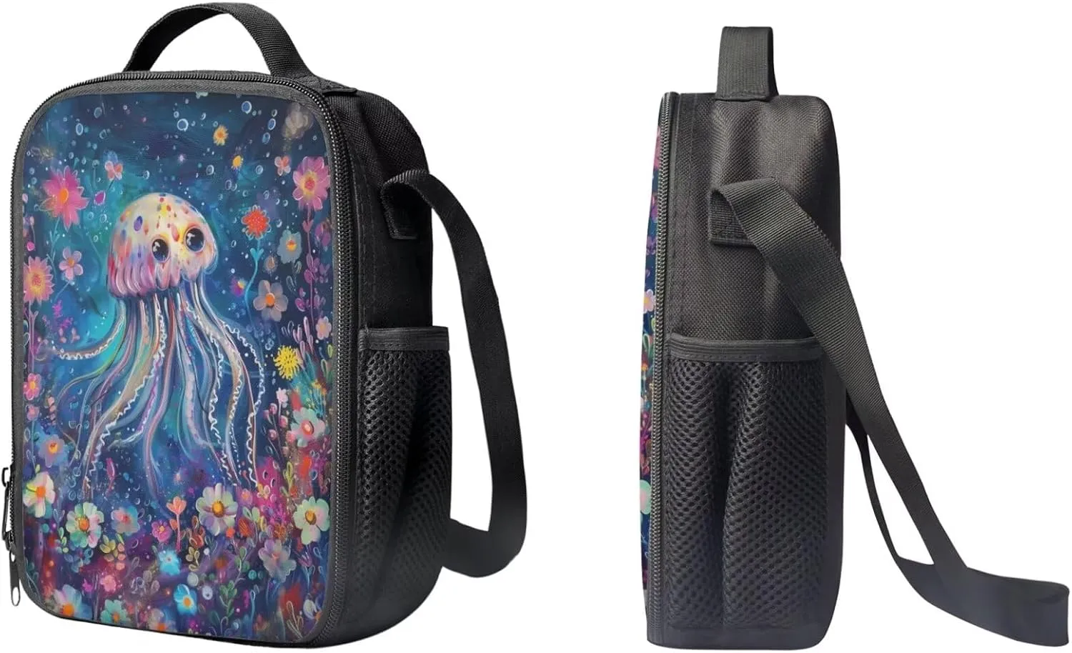 PinUp Angel Cartoon Jellyfish Print Kids Art Oil Painting Animal Pattern Backpack with Lunch Bag Pencil Bag for Elementary Primary School Bags for Children Book Bags Gifts