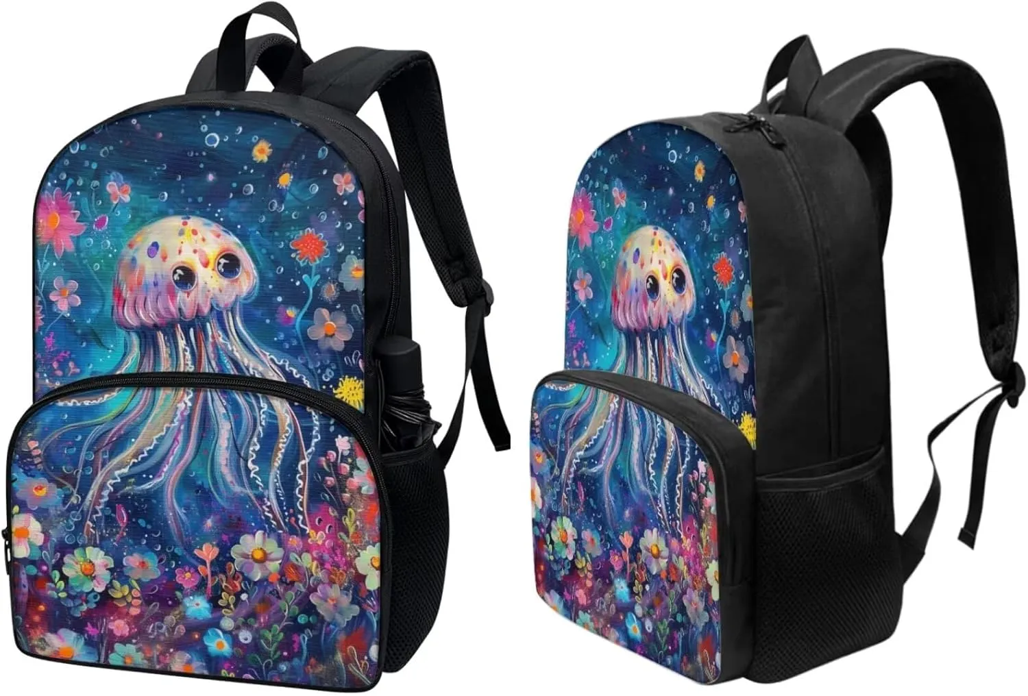PinUp Angel Cartoon Jellyfish Print Kids Art Oil Painting Animal Pattern Backpack with Lunch Bag Pencil Bag for Elementary Primary School Bags for Children Book Bags Gifts
