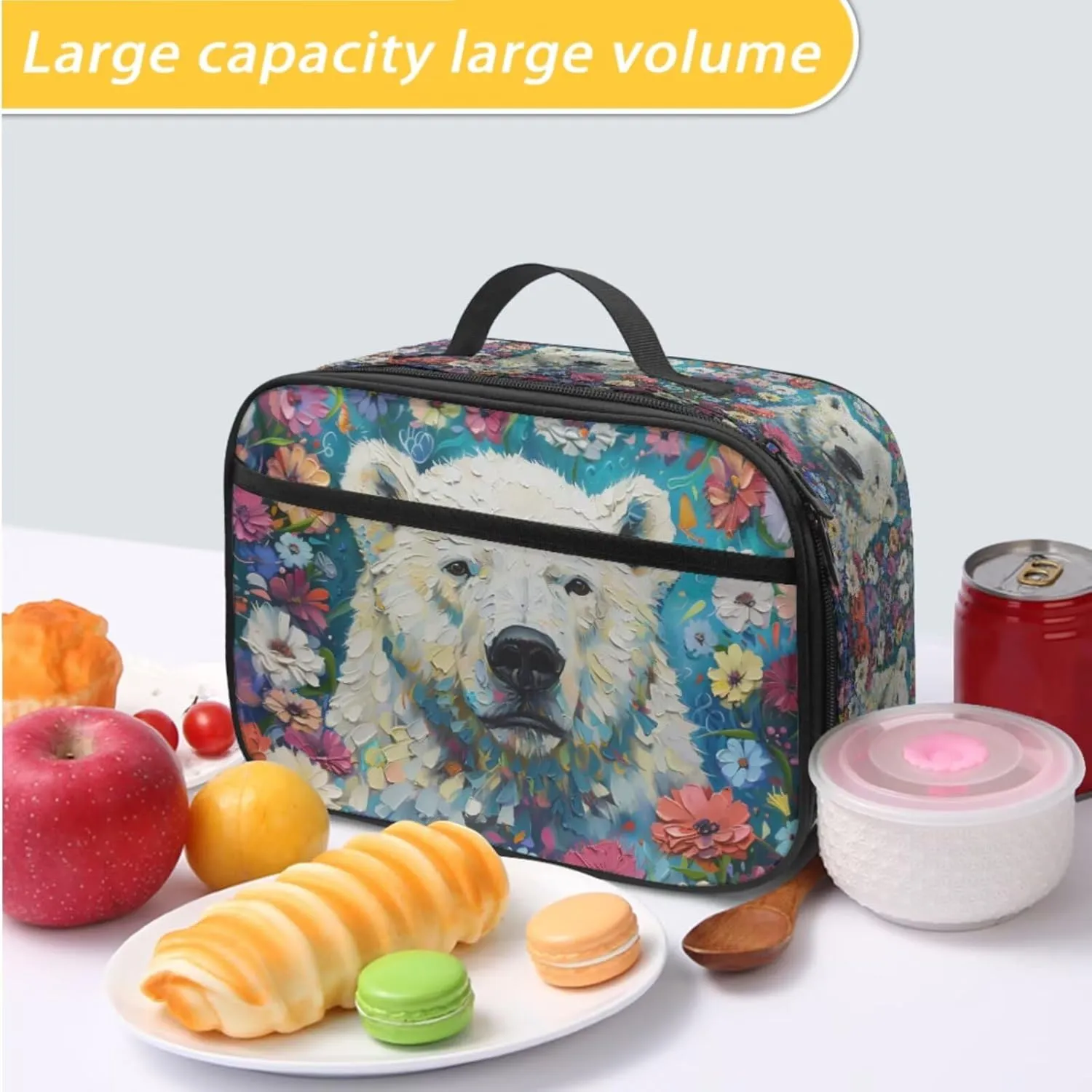 PinUp Angel Cool Polar Bear Print Backpack for Kids Primary Middle School Bookbag Cute Oil Painting Animal Graphic School Bag With Lunch Bag