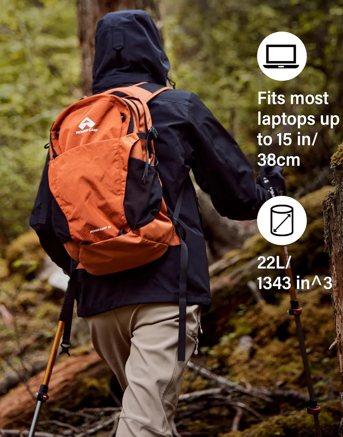 Pioneer Camp Hiking Backpack 22L Small Hiking Hydration Gear Lightweight Camping Backpack Travel Daypack for Women Men Outdoor Bag for Biking Climbing (Orange;22L)