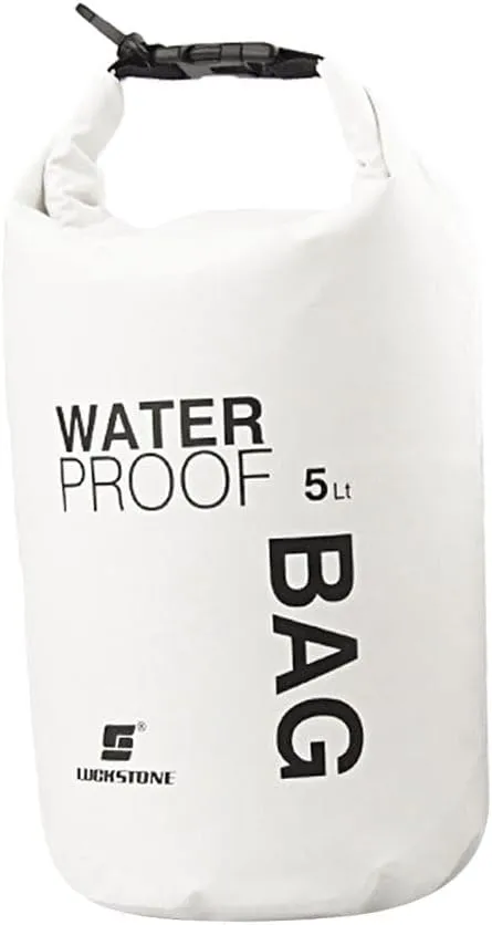 pistro Waterproof Dry Bag - Roll Top Closure Pouch for Camping Boating Kayaking Fishing Rafting Canoeing Beach Sports - White, 5L