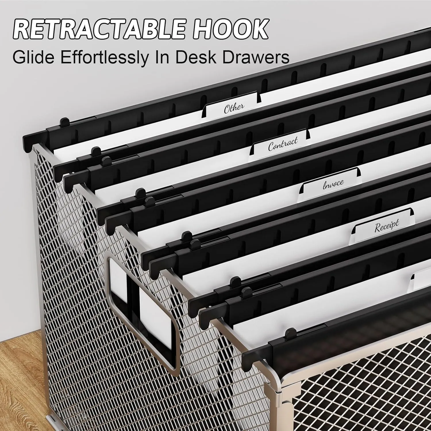 Plastic Extra Capacity Legal Size Hanging File Folders,12 Pack Reinforced Black Legal Hanging Folder Expandable,Heavy Duty 2 Inch Expansion,Adjustable Tabs, File Cabinet Folders for Bulky Files
