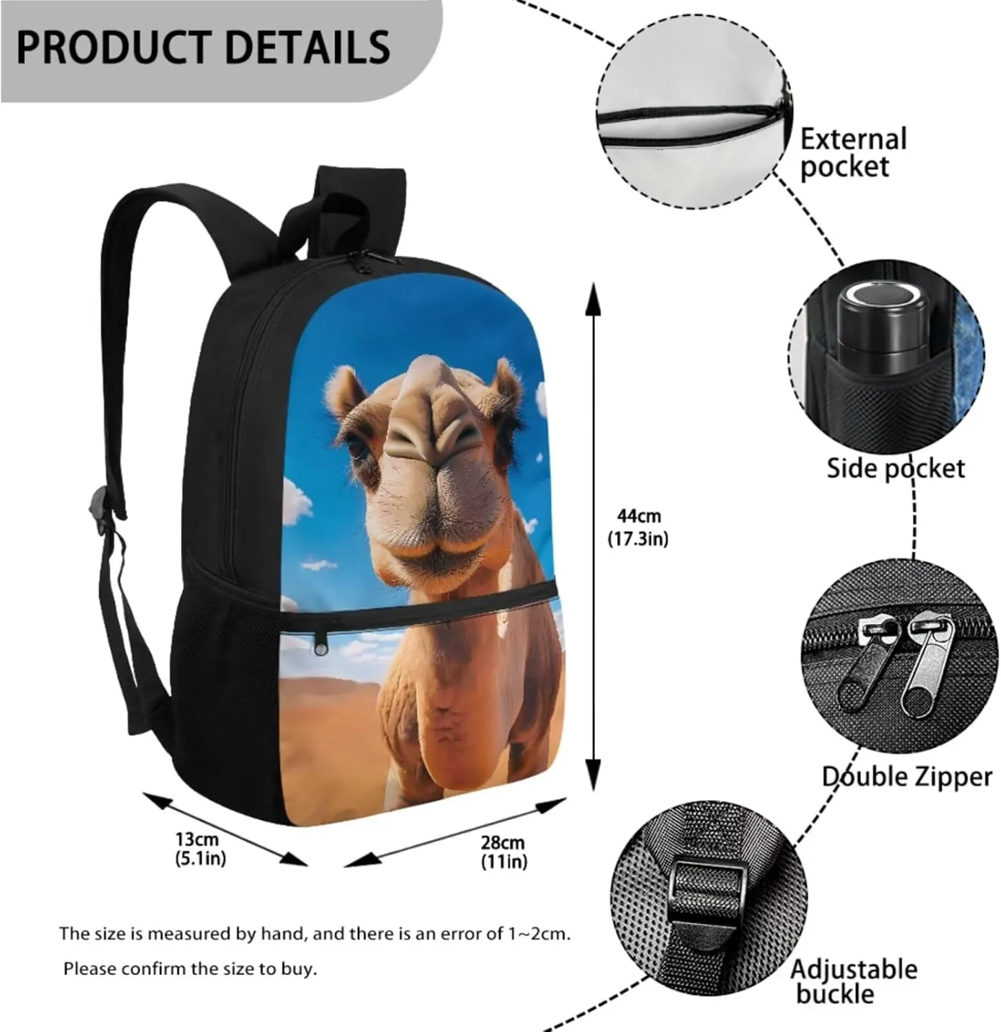 Poceacles Camel Print Animal Backpack School Backpack for Boys Backpack For Children Teens Elementary Middle School，3pcs Boys Backpack with Lunch Box and Pencil Case, 17″ Bookbag Ages 6-18