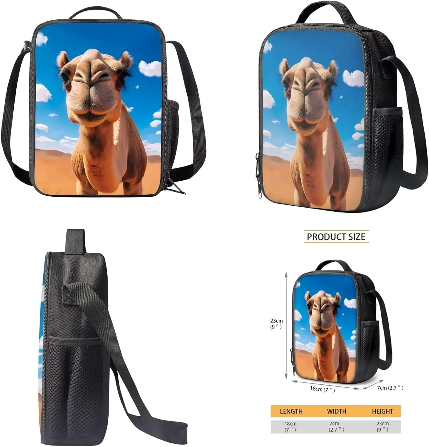 Poceacles Camel Print Animal Backpack School Backpack for Boys Backpack For Children Teens Elementary Middle School，3pcs Boys Backpack with Lunch Box and Pencil Case, 17″ Bookbag Ages 6-18