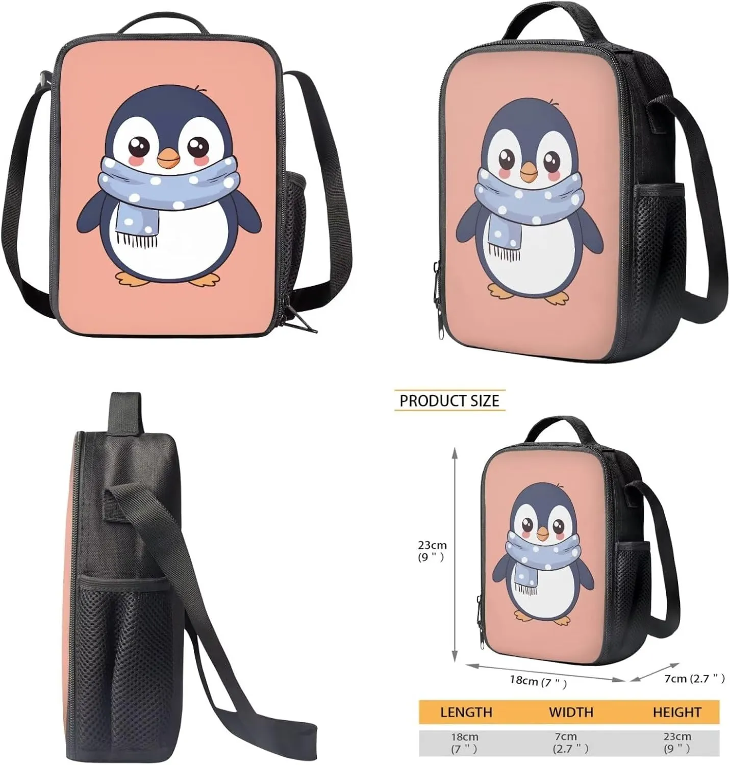 Poceacles Toddler Backpack Lunchbox Set of 3 Cute Girls Backpack with Lunch Box Pencil Case Preschool Elementary School Kids Bookbag 17 inch Teens Children School Bag, Cartoon Penguin