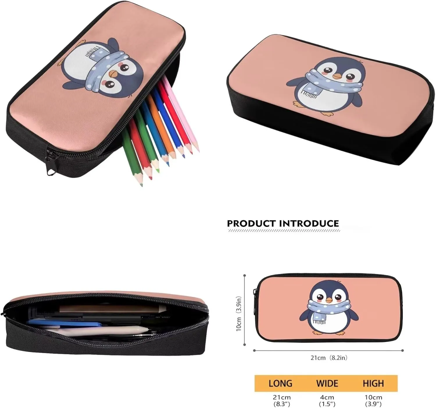 Poceacles Toddler Backpack Lunchbox Set of 3 Cute Girls Backpack with Lunch Box Pencil Case Preschool Elementary School Kids Bookbag 17 inch Teens Children School Bag, Cartoon Penguin