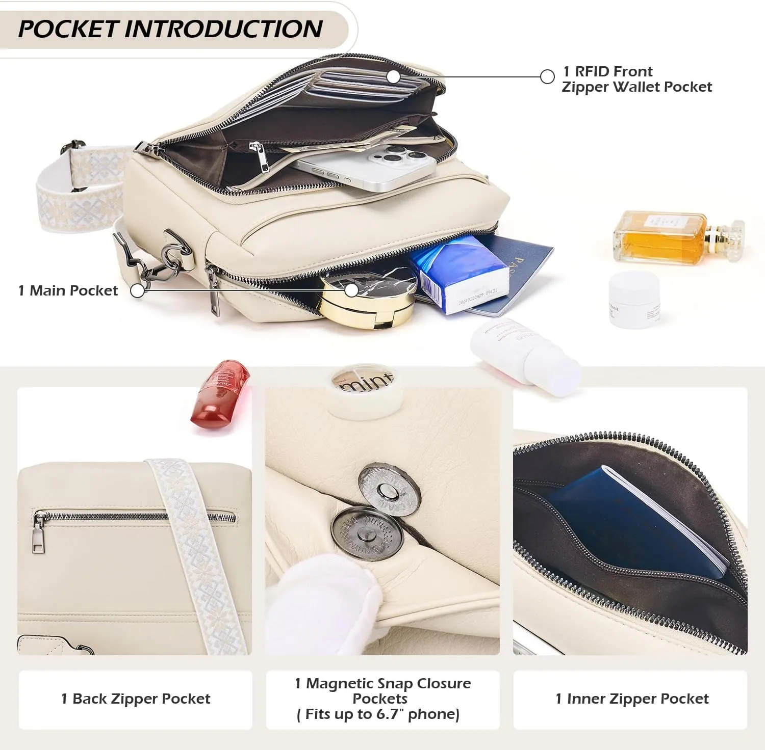POIUGOYA Crossbody Purses for Women Trendy,Vegan Leather Medium Crossbody Bag,Women's Crossbody Travel Purse Built in Wallet