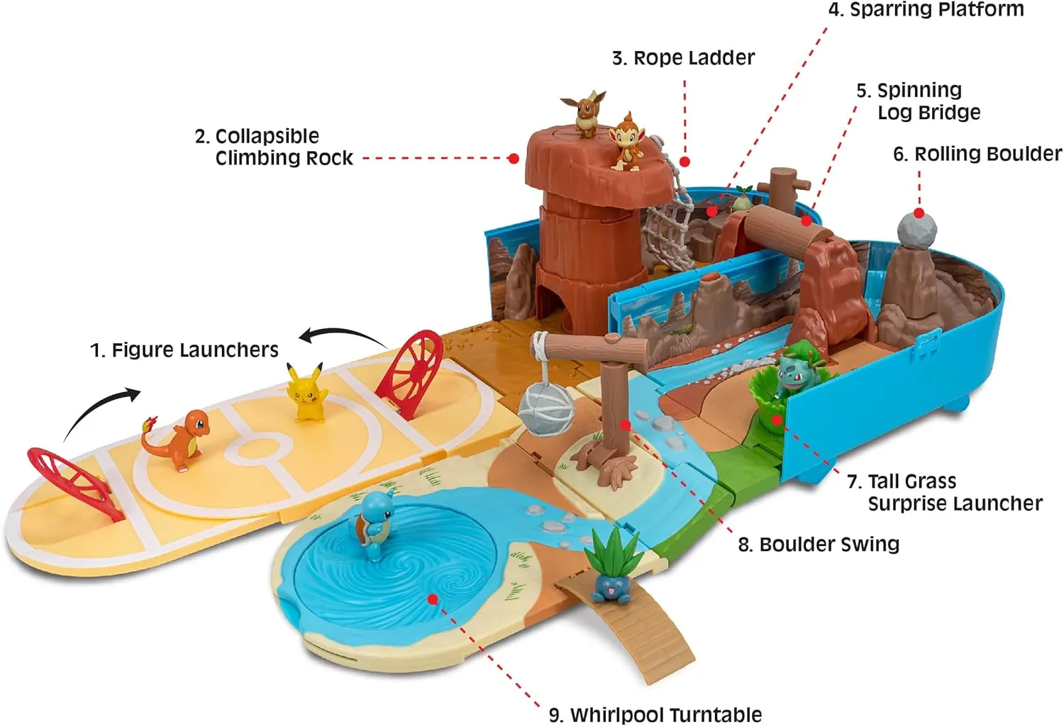 Pokémon Carry CASE Battle Desert PLAYSET - Portable Transforming Playset with Action Features and 2-inch Pikachu Battle Figure