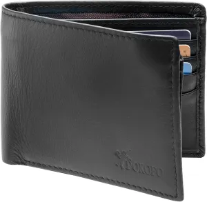 POKOFO RFID Blocking Genuine Leather Bifold Wallet for Men with Zipper and 2 ID Windows
