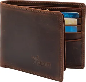 POKOFO RFID Blocking Genuine Leather Bifold Wallet for Men with Zipper and 2 ID Windows