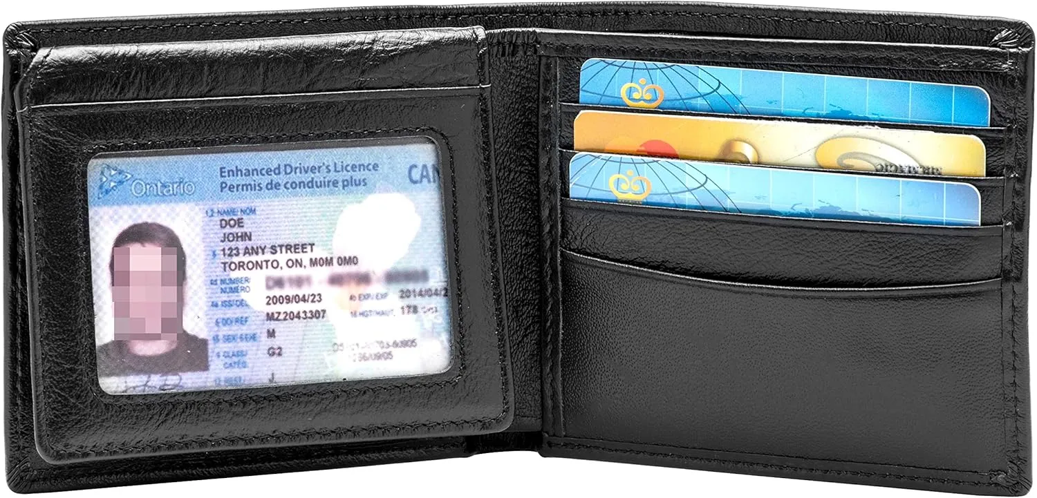 POKOFO RFID Blocking Genuine Leather Bifold Wallet for Men with Zipper and 2 ID Windows